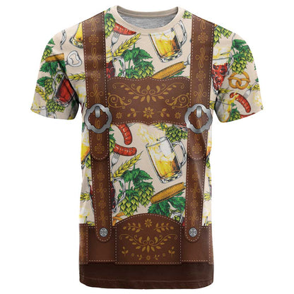 Oktoberfest Lederhosen Costume T-Shirt Food And Drink Pattern Graphic Tee