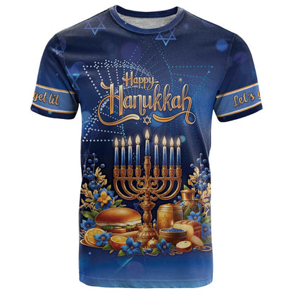 Jewish Hanukkah Festival T-Shirt Let's Get Lit Graphic Tee