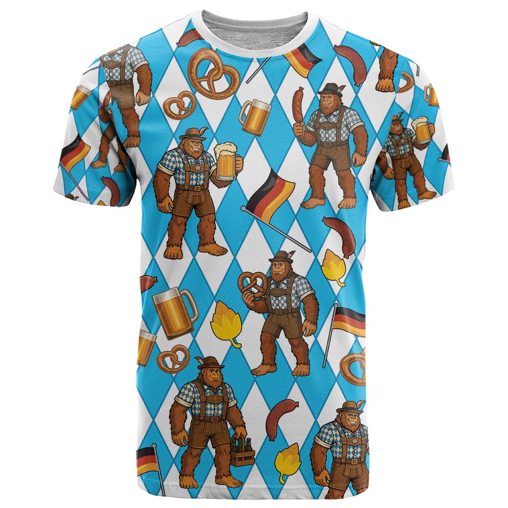 Funny Bigfoot Oktoberfest T-Shirt Sasquatch Beer Pretzel Bavarian Graphic Tee