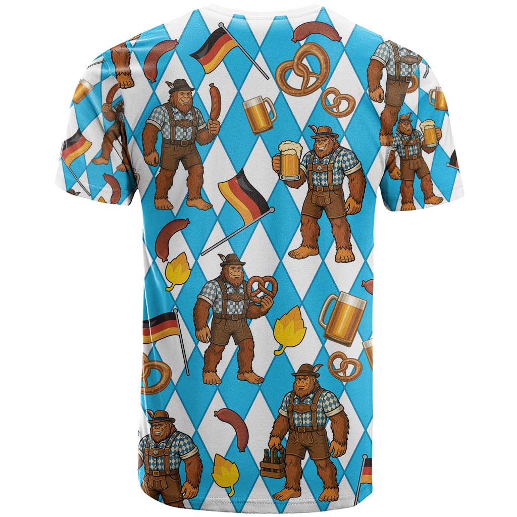 Funny Bigfoot Oktoberfest T-Shirt Sasquatch Beer Pretzel Bavarian Graphic Tee