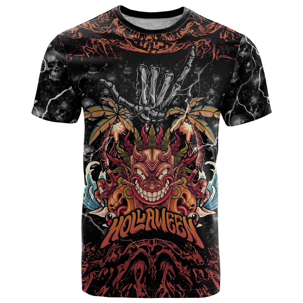 Aloha Halloween T-Shirt Horror Tiki Heavy Metal Style Graphic Tee