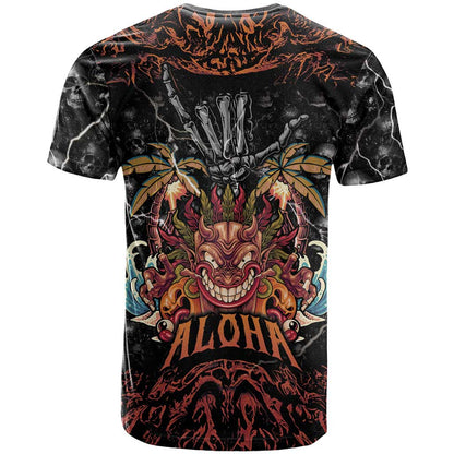 Aloha Halloween T-Shirt Horror Tiki Heavy Metal Style Graphic Tee