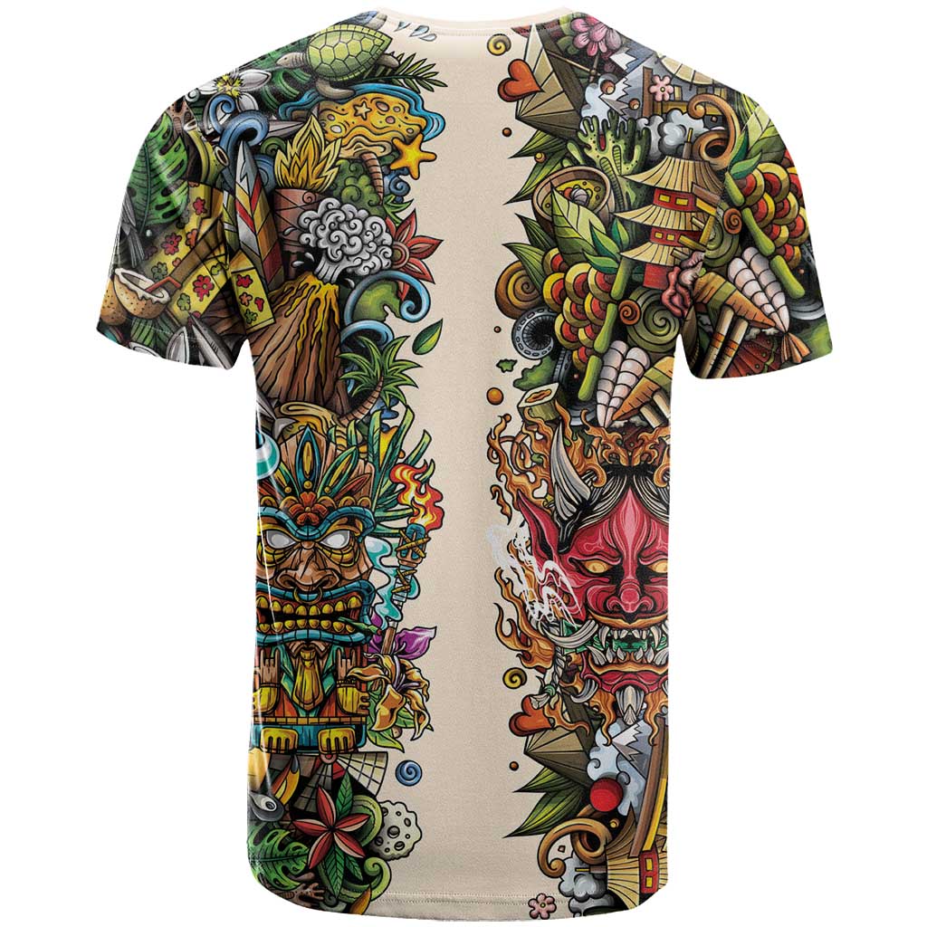 Hawaii And Japan T-Shirt Tiki With Oni Mask Graphic Tee