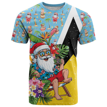 Saint Lucia Christmas T-Shirt Tropical Santa Claus Graphic Tee