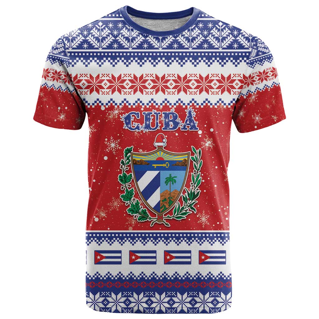 Personalized Cuba Christmas T-Shirt Coat Of Arms Xmas Vibe Graphic Tee