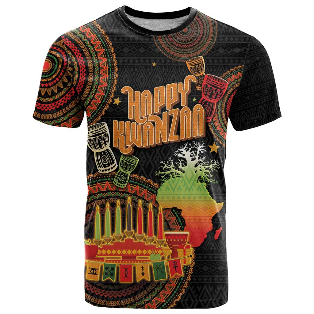 Kwanzaa Kinara Candles T-Shirt African Tribal Pattern Graphic Tee