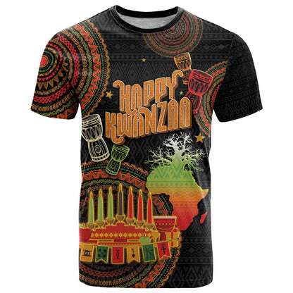 Kwanzaa Kinara Candles T-Shirt African Tribal Pattern Graphic Tee