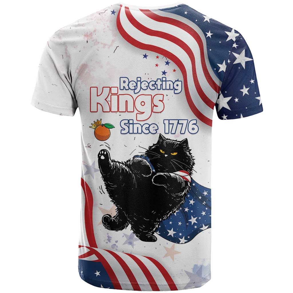 Funny Cat No Kings T-Shirt Rejecting Kings Since 1776 Graphic Tee