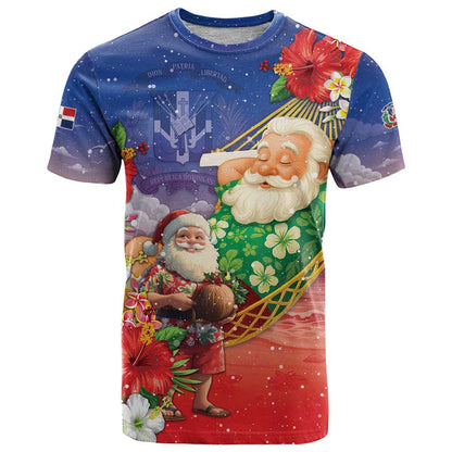 Dominican Republic Christmas T-Shirt Santa Relaxing On The Beach Graphic Tee