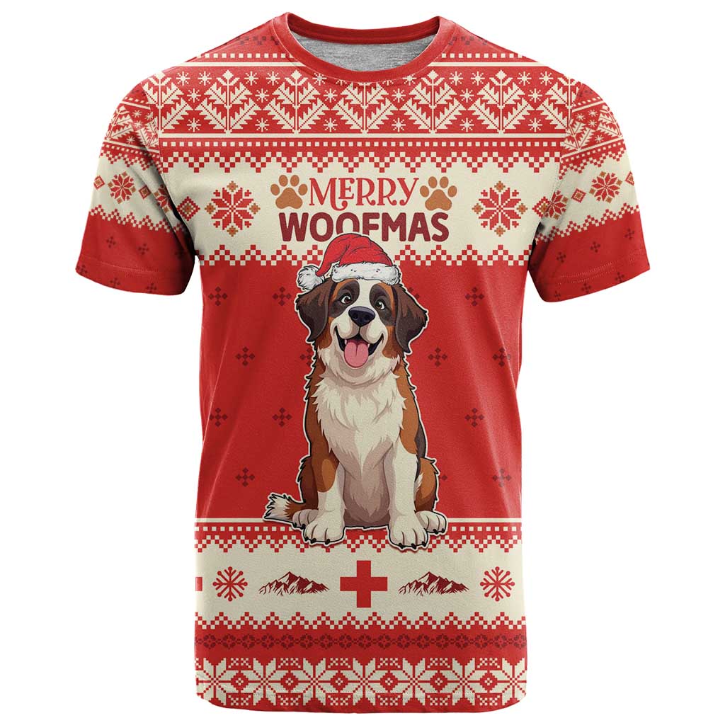 Switzerland Christmas T-Shirt Cute Saint Bernard Merry Woofmas Graphic Tee