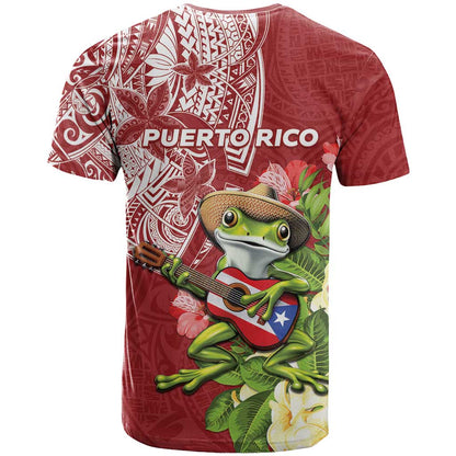 Puerto Rico Coqui Frog T-Shirt Tropical Flowers Polynesian Style Graphic Tee
