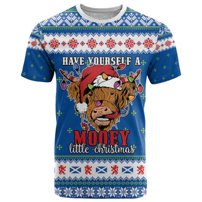 Scotland Christmas T-Shirt Mooey Xmas Highland Cow Graphic Tee