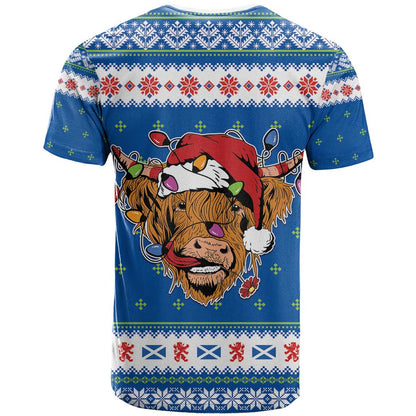 Scotland Christmas T-Shirt Mooey Xmas Highland Cow Graphic Tee