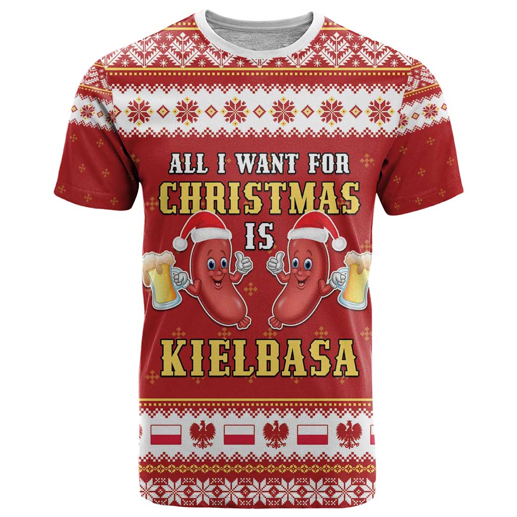 Poland Christmas T-Shirt All I Want For Xmas Is Kielbasa Graphic Tee