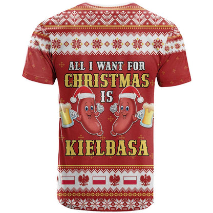 Poland Christmas T-Shirt All I Want For Xmas Is Kielbasa Graphic Tee