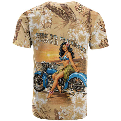 Aloha Hawaii Biker T-Shirt Ride To Paradise Graphic Tee