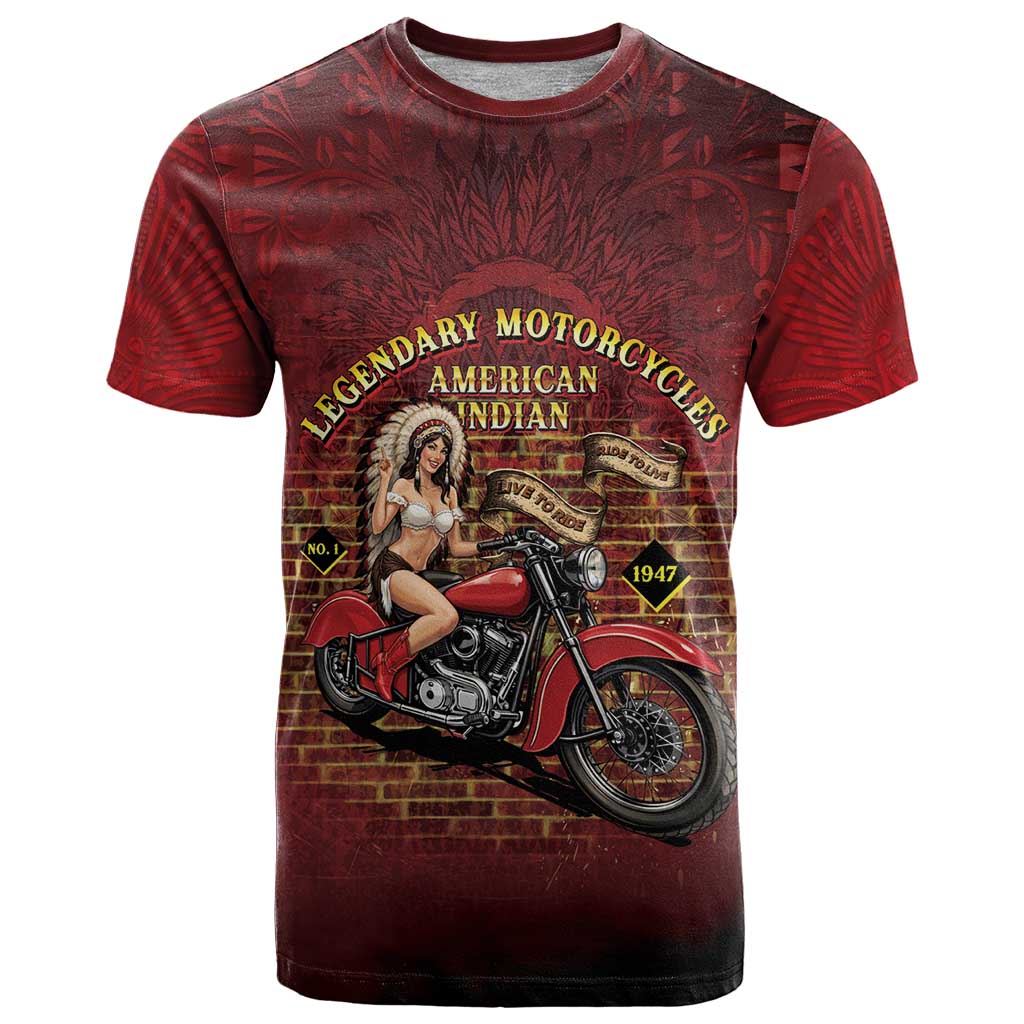 Native American Rider T-Shirt Legendary Motorcycle Vintage Pin Up Girl Graphic Tee