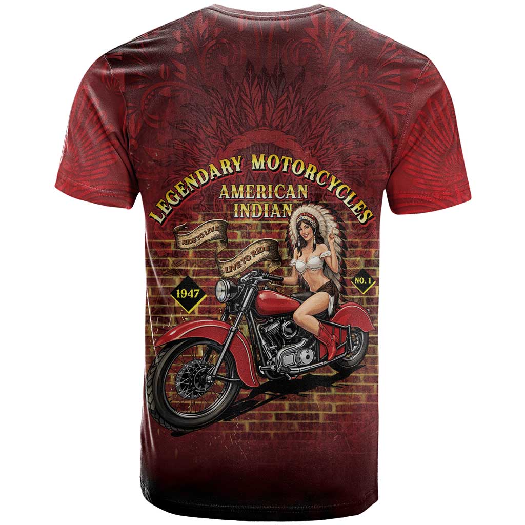 Native American Rider T-Shirt Legendary Motorcycle Vintage Pin Up Girl Graphic Tee