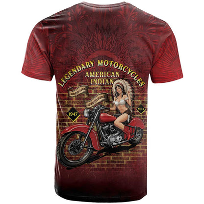 Native American Rider T-Shirt Legendary Motorcycle Vintage Pin Up Girl Graphic Tee