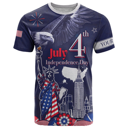 Personalised United States Independence Day T-Shirt Freedom 4th Of July Navy Version Graphic Tee