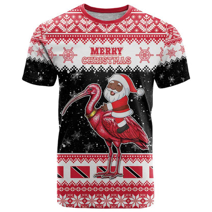 Trinidad And Tobago Christmas T-Shirt Funny Santa Riding Scarlet Ibis Graphic Tee