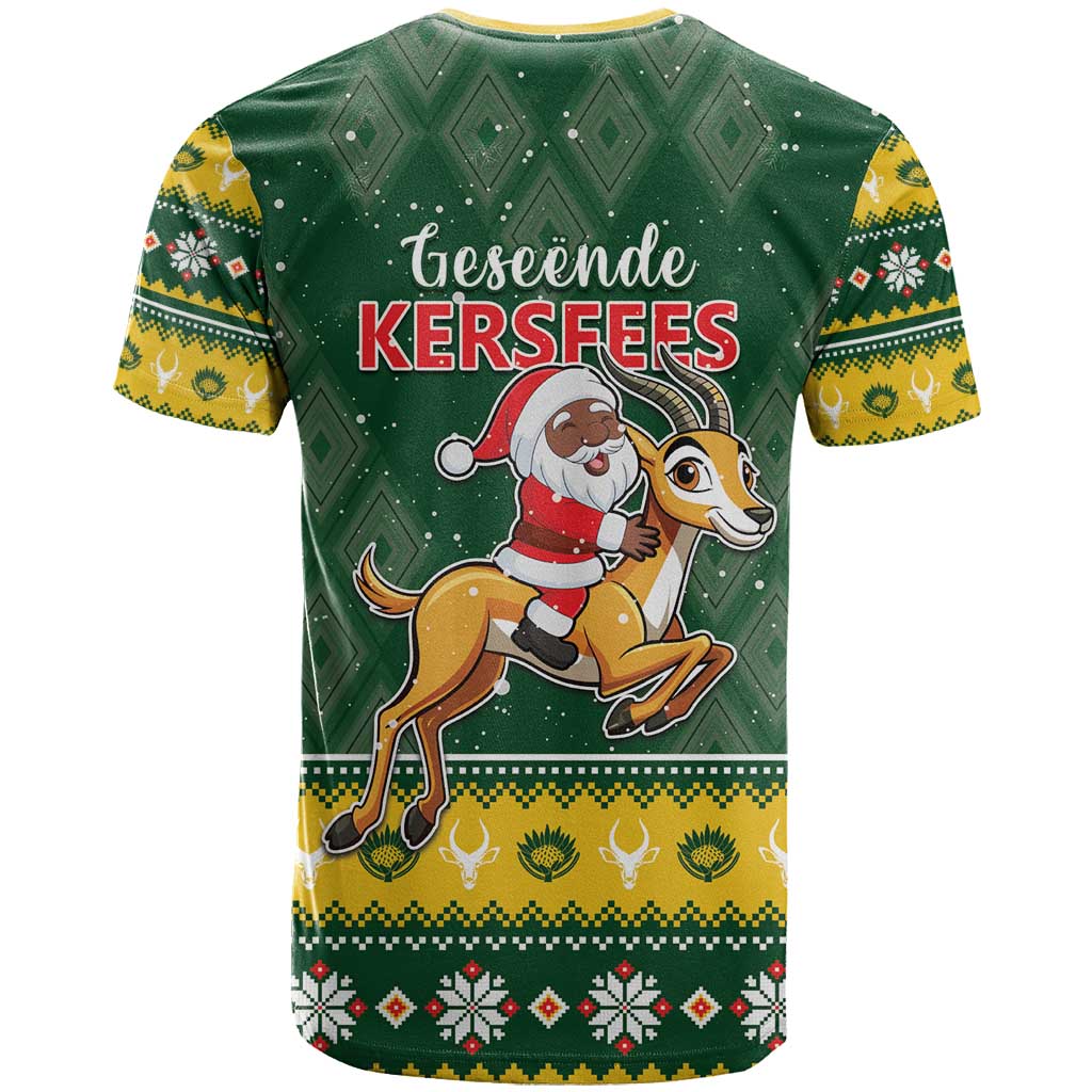 South Africa Christmas T-Shirt Funny Santa Riding Springbok Graphic Tee