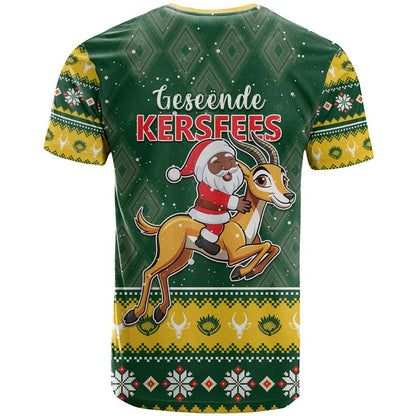South Africa Christmas T-Shirt Funny Santa Riding Springbok Graphic Tee