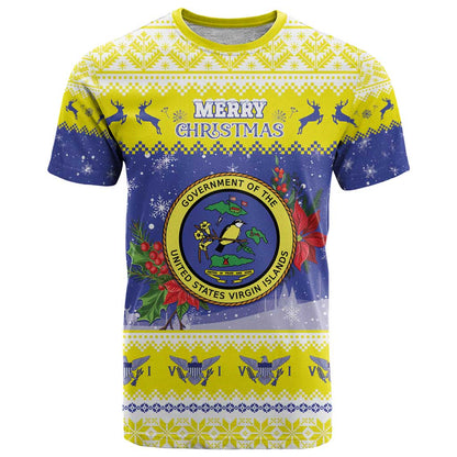 United States Virgin Islands Christmas T-Shirt Coat Of Arms With Poinsettia Graphic Tee