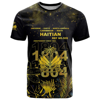 Haiti 1804 T-Shirt Gold Tropical Leaves And Coat Of Arms Graphic Tee