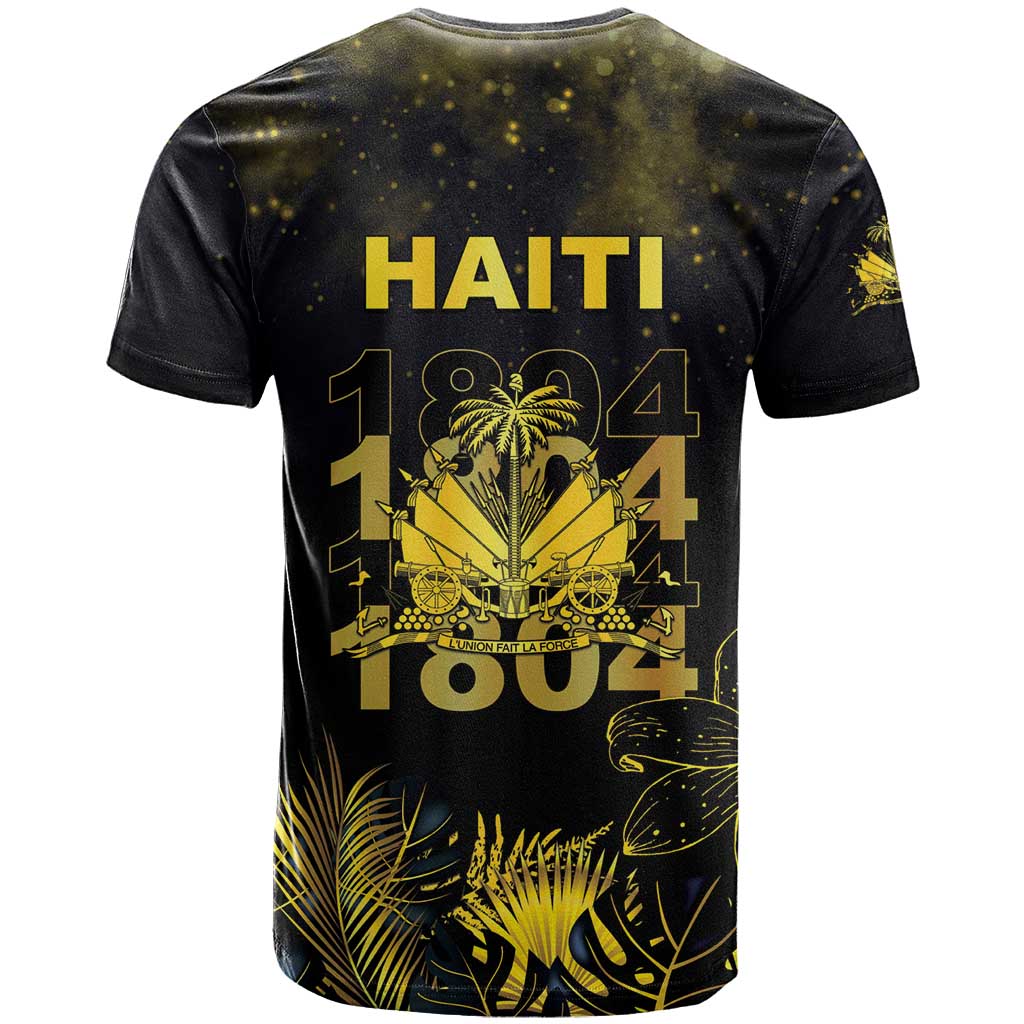 Haiti 1804 T-Shirt Gold Tropical Leaves And Coat Of Arms Graphic Tee