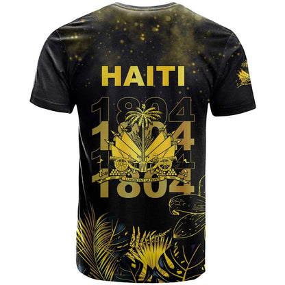 Haiti 1804 T-Shirt Gold Tropical Leaves And Coat Of Arms Graphic Tee