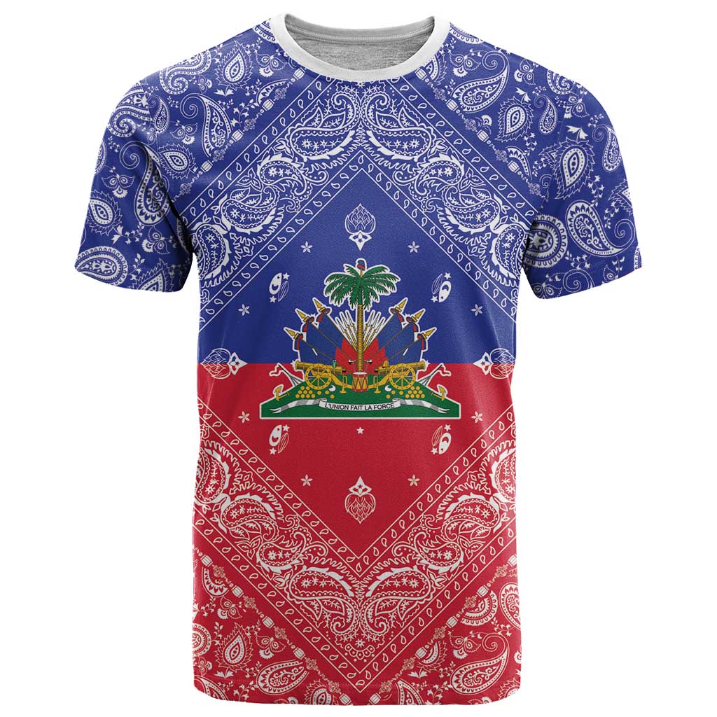 Haiti Paisley T-Shirt Haitian Flag Bandana Style Graphic Tee