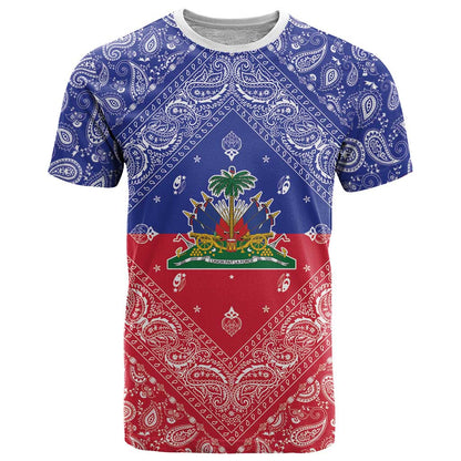Haiti Paisley T-Shirt Haitian Flag Bandana Style Graphic Tee