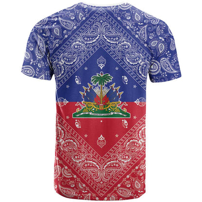 Haiti Paisley T-Shirt Haitian Flag Bandana Style Graphic Tee