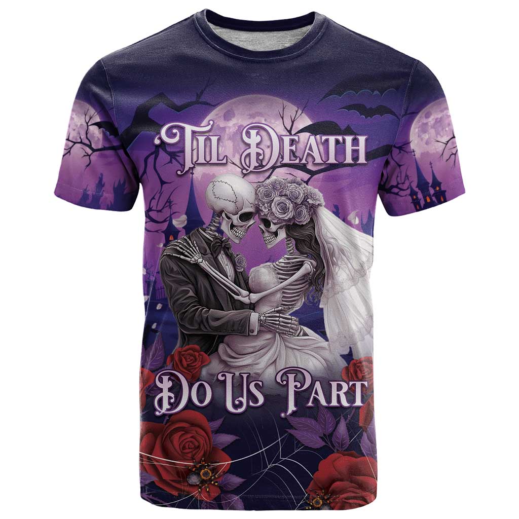 Personalised Halloween Skeleton Couple T-Shirt Til Death Do Us Part Graphic Tee