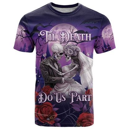 Personalised Halloween Skeleton Couple T-Shirt Til Death Do Us Part Graphic Tee
