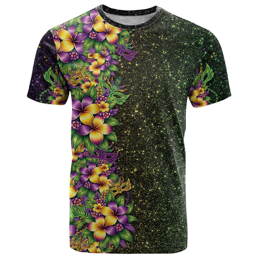 Hawaii Mardi Gras T-Shirt Tropical Flowers Glitter Style Graphic Tee