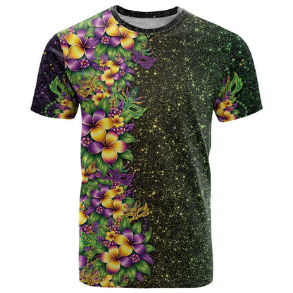 Hawaii Mardi Gras T-Shirt Tropical Flowers Glitter Style Graphic Tee