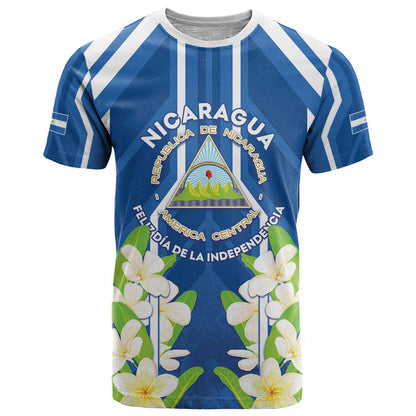 Nicaragua Independence Day 1821 T-Shirt Coat Of Arms With Plumeria Graphic Tee