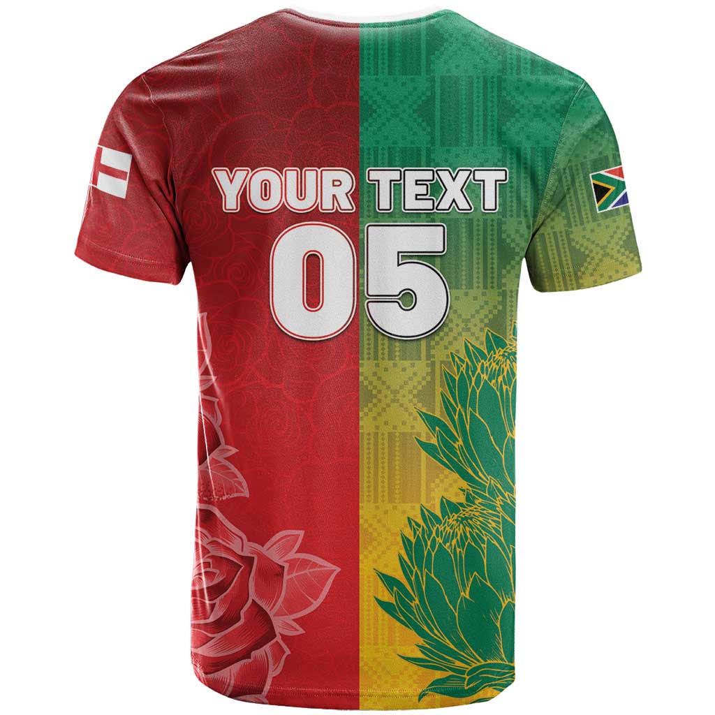 South Africa And England Rugby Custom T-Shirt Springboks And Red Rose Together Graphic Tee