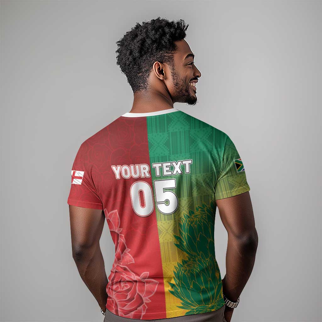 South Africa And England Rugby Custom T-Shirt Springboks And Red Rose Together Graphic Tee