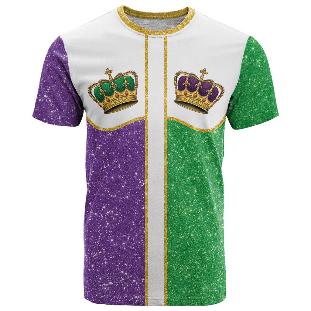 Mardi Gras Crown T-Shirt Western Yoke Glitter Style Graphic Tee