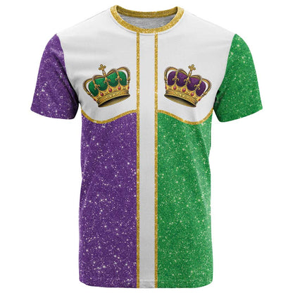 Mardi Gras Crown T-Shirt Western Yoke Glitter Style Graphic Tee
