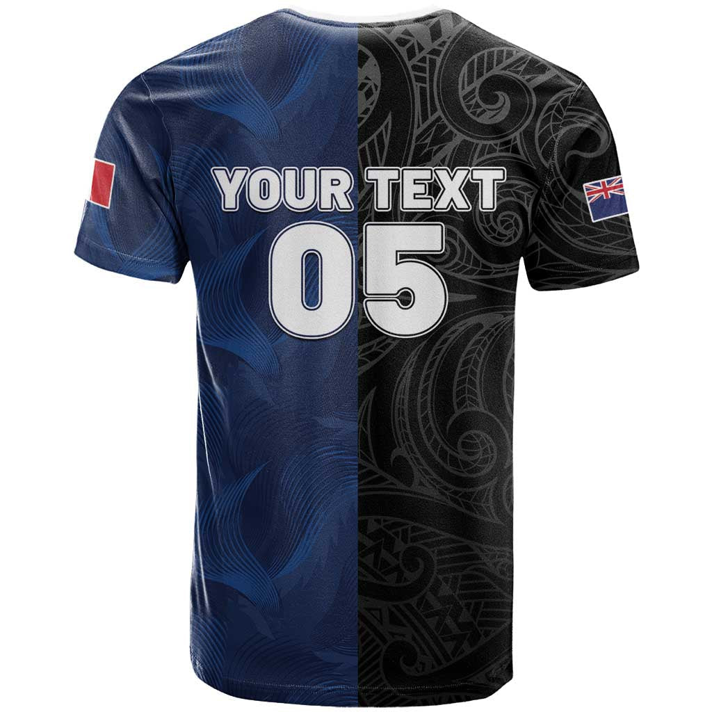 France And New Zealand Rugby Custom T-Shirt Les Bleus Rooster With Maori Tiki Graphic Tee
