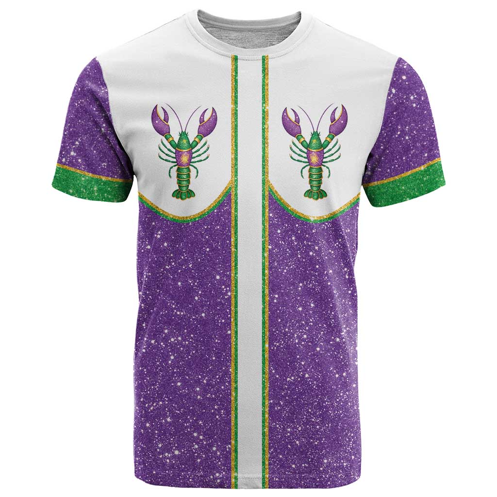 Mardi Gras Crawfish T-Shirt Western Yoke Glitter Style Graphic Tee