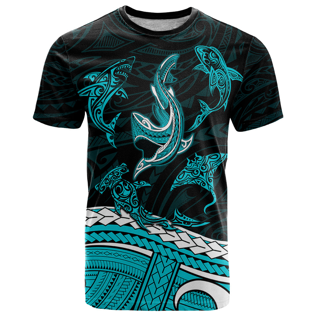Polynesian Tribal T-Shirt with Sharks Tattoo Green Graphic Tee