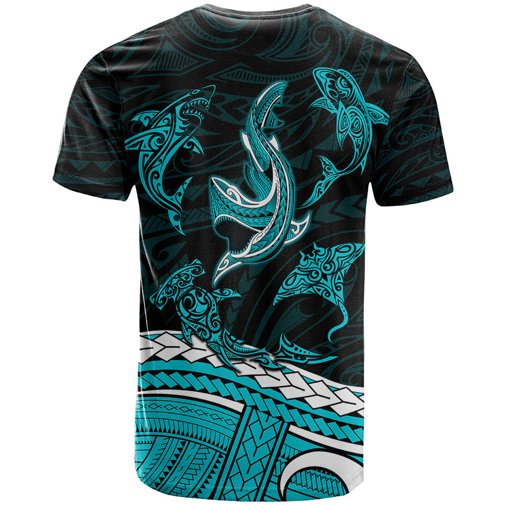 Polynesian Tribal T-Shirt with Sharks Tattoo Green Graphic Tee