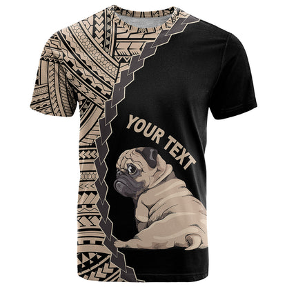 Custom Pug Dog T-Shirt With Polynesian Tribal Tattoo Graphic Tee