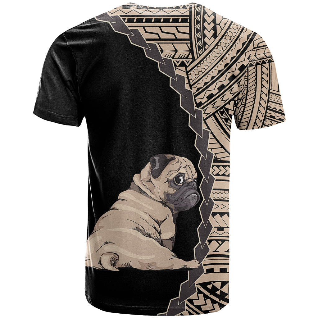 Custom Pug Dog T-Shirt With Polynesian Tribal Tattoo Graphic Tee