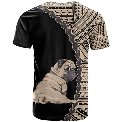 Custom Pug Dog T-Shirt With Polynesian Tribal Tattoo Graphic Tee